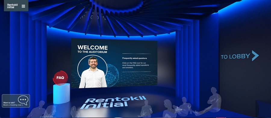 Virtual platform with blue background for Rentokil Initial Digital Ecosystem Experience